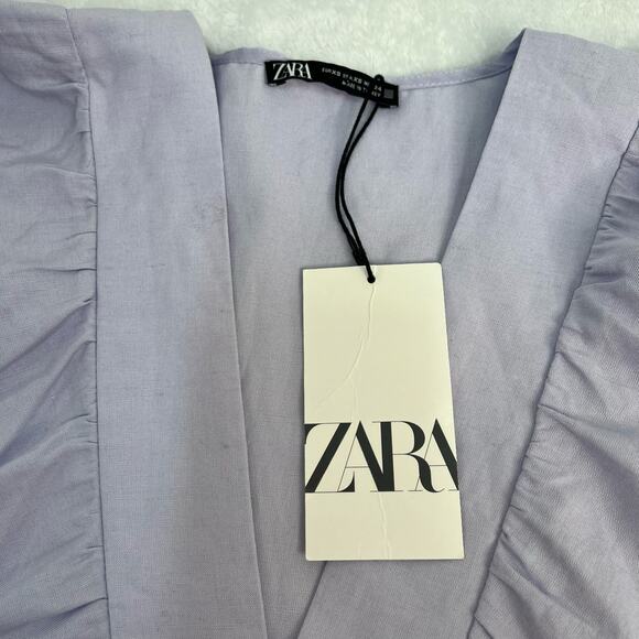 Zara Purple Crop Top Plunging Deep V-Neck Crop Puff Sleeve Coquette Size XS NWT - Picture 4 of 12